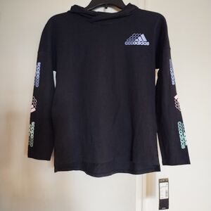 Adidas Girls Black Long Sleeve Hoodie Graphic Shirt Size L (14) NWT